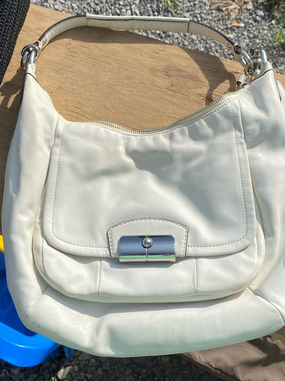 Coach White Leather Shoulder Bag with Silver-Tone Hardware